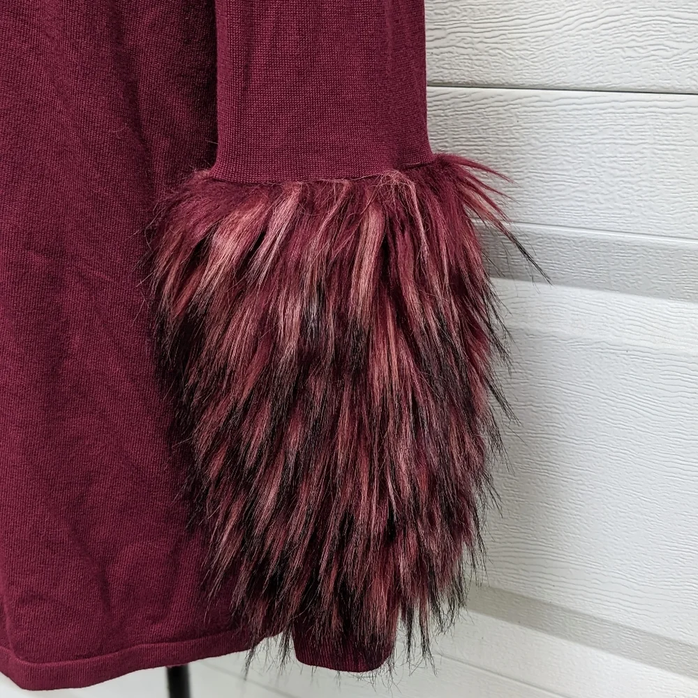 Alfani Burgundy Turtleneck Faux Fur Long Sleeve Top S - Picture 3 of 4